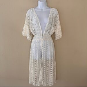 Jen & Co Lace Kimono Size S/M Crochet Duster Coverup Boho Festival Romantic